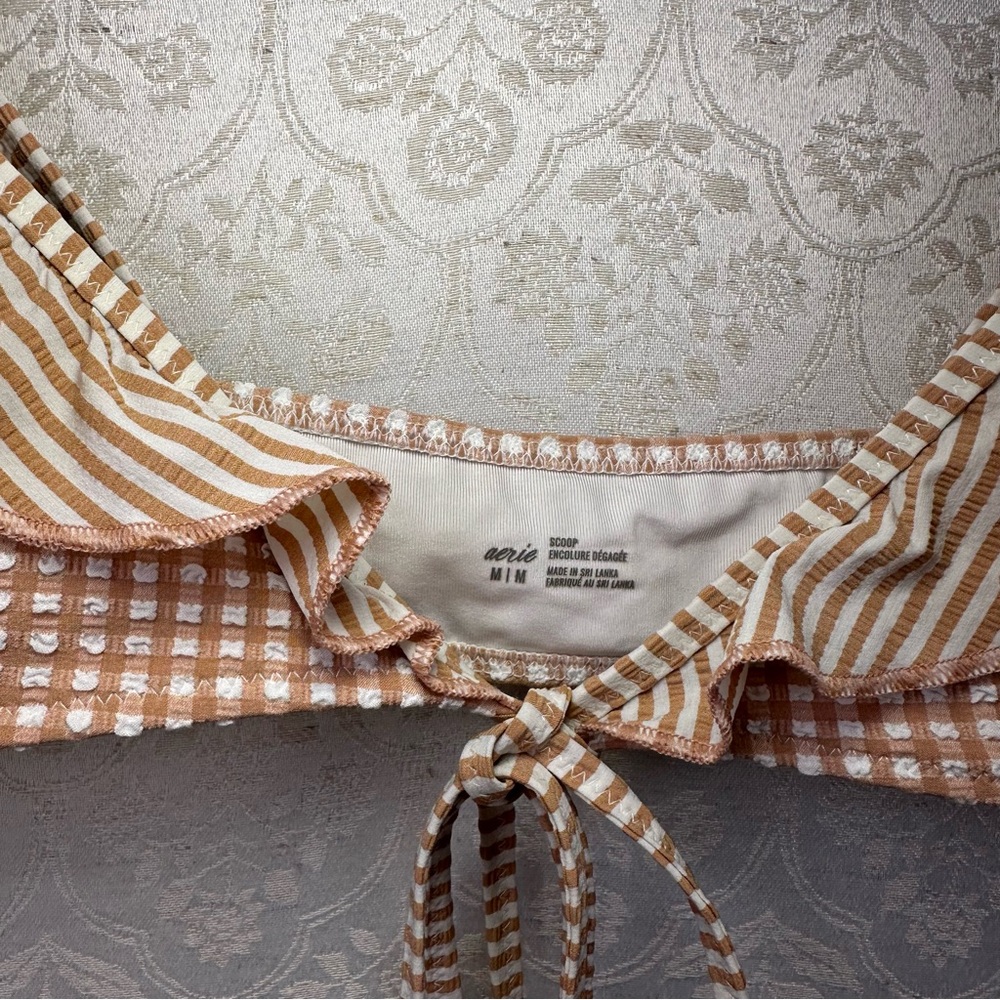 aerie Brown and Cream Striped Ruffle Bikini Set - Picture 3 of 8